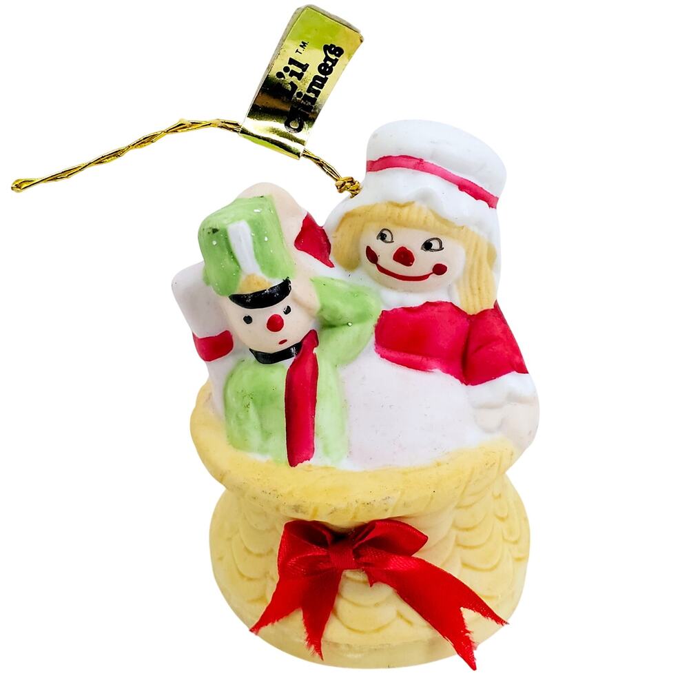 Vintage Jasco Taiwan Bisque Porcelain Bell Toys Christmas Tree Ornament Signed